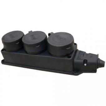 Розетка каучуковая трехместная ИЭК 3х2P+E 16А 250В IP44