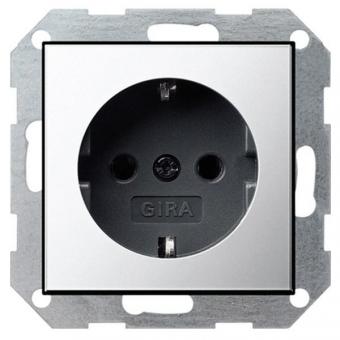 Механизм розетки с лицевой панелью с заземлением Gira System 55 хром/черный