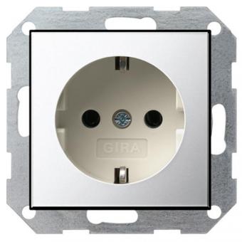 Механизм розетки с лицевой панелью с заземлением Gira System 55 хром/кремовый