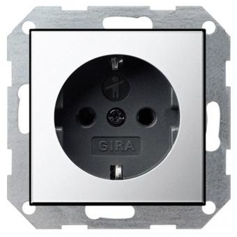 Механизм розетки с лицевой панелью с заземлением и шторками Gira System 55 хром/черный