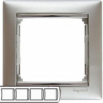 Рамка на четыре поста Legrand Valena Classic матовый алюминий/серебряный штрих