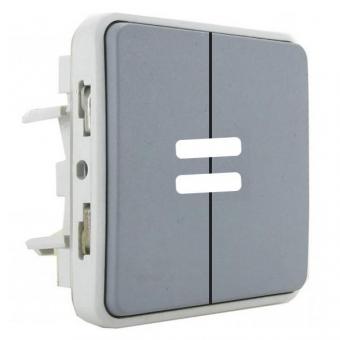 Переключатель двухклавишный с подсветкой 10AX - 250В Legrand Plexo IP55 серый