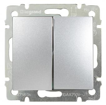Переключатель проходной двухклавишный 10А 250В Legrand Valena Classic алюминий