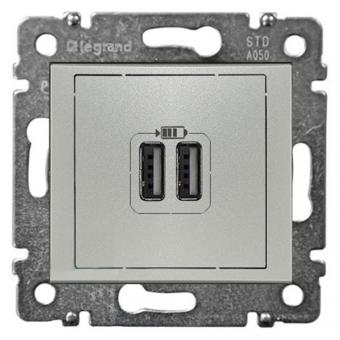 Зарядное устройство двойное USB 1500мА Legrand Valena Classic алюминий