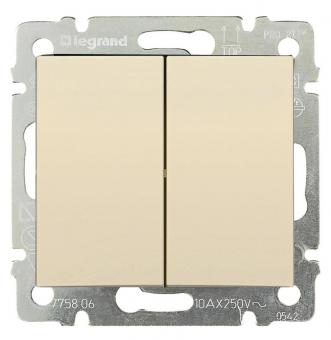 Выключатель двухклавишный 10А 250В Legrand Valena Classic слоновая кость
