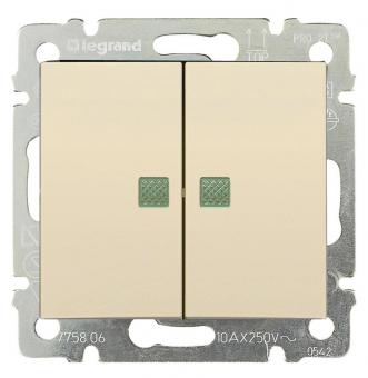Выключатель двухклавишный с подсветкой 10А 250В Legrand Valena Classic слоновая кость
