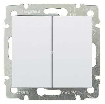 Переключатель проходной двухклавишный 10А 250В Legrand Valena Classic белый