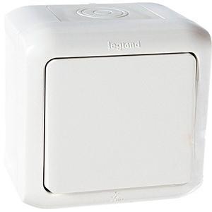 Выключатель одноклавишный IP44 Legrand Quteo белый