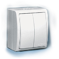 Simon15 Aqua Белый Выключатель 2-клавишный с/п наружный, IP54 (1594399-030)