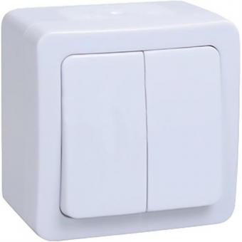 Выключатель двухклавишный для открытой установки IP54 IEK Гермес PLUS ВС20-2-0-ГПБ (белые клавиши)