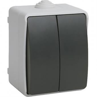 Выключатель двухклавишный для открытой установки IP54 IEK Форс ВС20-2-0-ФСр