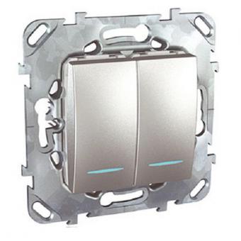 Выключатель двухклавишный с подсветкой Schneider Electric Unica Top алюминий