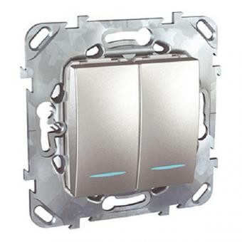 Переключатель двухклавишный с подсветкой Schneider Electric Unica Top алюминий