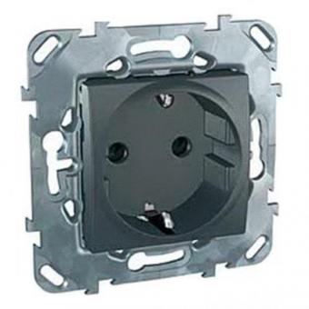 Розетка с заземлением со шторками (винтовой зажим) Schneider Electric Unica Top графит