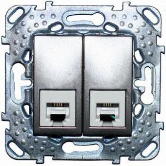 Розетка телефонная двойная RJ11 (4 контакта) Schneider Electric Unica Top алюминий