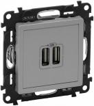 Зарядное устройство с двумя USB-разъемами 240В/5В 1500мА с накладкой Legrand Valena Life алюминий
