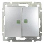 Выключатель двухклавишный с подсветкой 10А 250В Legrand Valena Classic алюминий