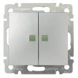 Выключатель проходной двухклавишный с подсветкой 10А 250В Legrand Valena Classic алюминий
