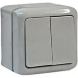 Переключатель двухклавишный IP44 Legrand Quteo серый