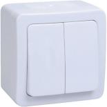 Выключатель двухклавишный для открытой установки IP54 IEK Гермес PLUS ВС20-2-0-ГПБ (белые клавиши)