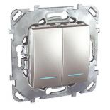 Выключатель двухклавишный с подсветкой Schneider Electric Unica Top алюминий