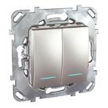 Переключатель двухклавишный с подсветкой Schneider Electric Unica Top алюминий