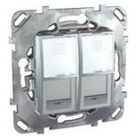 Розетка компьютерная двойная RJ 45 категории 6 с полем для надписи Schneider Electric Unica Top алюминий