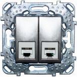 Розетка телефонная двойная RJ11 (4 контакта) Schneider Electric Unica Top алюминий