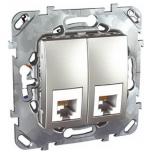 Розетка телефонная двойная RJ11 (6 контактов) Schneider Electric Unica Top алюминий