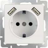 Розетка с заземлением, шторками и двумя разъемами USB Werkel (белая)