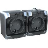 Блок из двух розеток с заземлением IP44 Schneider Electric Этюд серый